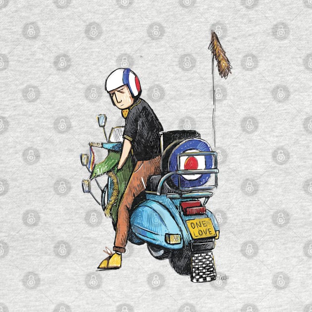 Retro Scooter, Classic Scooter, Scooterist, Scootering, Scooter Rider, Mod Art by Scooter Portraits